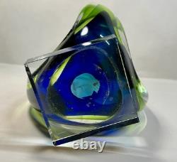 Hand Blown Murano Sommerso Art Glass Sculpture Green Blue Free Form Design