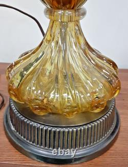Hand-Blown Murano Style Amber Art Glass Controlled Bubbles Table Lamp Silk Shade
