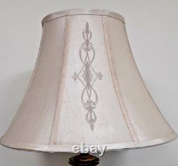 Hand-Blown Murano Style Amber Art Glass Controlled Bubbles Table Lamp Silk Shade