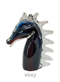 Hand Blown Murano Style Art Glass Horse Head Sculpture 8.75 Tall