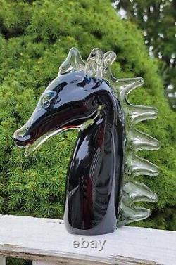 Hand Blown Murano Style Art Glass Horse Head Sculpture 8.75 Tall