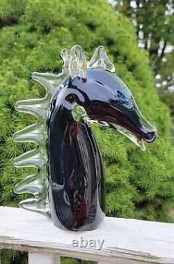 Hand Blown Murano Style Art Glass Horse Head Sculpture 8.75 Tall