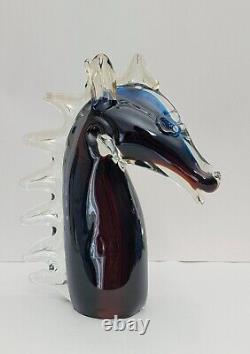 Hand Blown Murano Style Art Glass Horse Head Sculpture 8.75 Tall