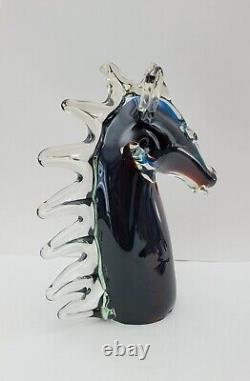 Hand Blown Murano Style Art Glass Horse Head Sculpture 8.75 Tall