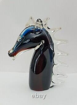 Hand Blown Murano Style Art Glass Horse Head Sculpture 8.75 Tall