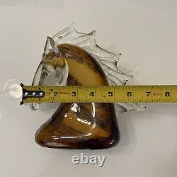 Hand Blown Murano Style Art Glass Horse Head Sculpture Gold/Brown Color 7.5hx7