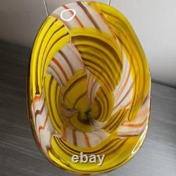 Hand Blown Murano Style Art Glass Vase Yellow Orange White Black