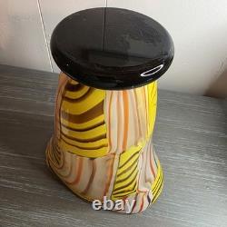 Hand Blown Murano Style Art Glass Vase Yellow Orange White Black