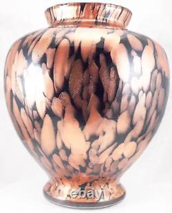 Hand Blown Murano Style Black Aventurine Speckled Gold Art Glass Vase 11 Tall