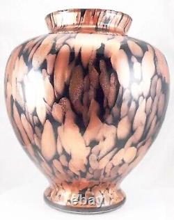 Hand Blown Murano Style Black Aventurine Speckled Gold Art Glass Vase 11 Tall