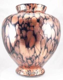 Hand Blown Murano Style Black Aventurine Speckled Gold Art Glass Vase 11 Tall