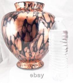 Hand Blown Murano Style Black Aventurine Speckled Gold Art Glass Vase 11 Tall