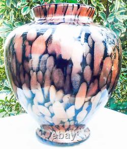 Hand Blown Murano Style Black Aventurine Speckled Gold Art Glass Vase 11 Tall