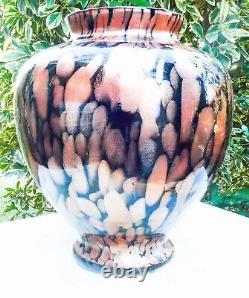 Hand Blown Murano Style Black Aventurine Speckled Gold Art Glass Vase 11 Tall