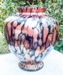 Hand Blown Murano Style Black Aventurine Speckled Gold Art Glass Vase 11 Tall