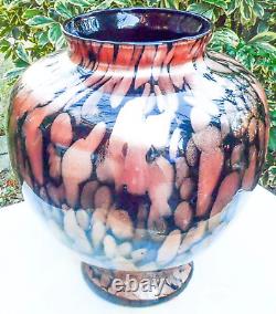 Hand Blown Murano Style Black Aventurine Speckled Gold Art Glass Vase 11 Tall