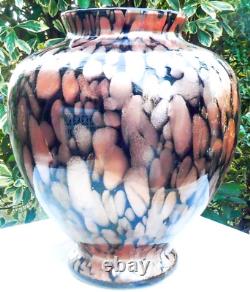 Hand Blown Murano Style Black Aventurine Speckled Gold Art Glass Vase 11 Tall