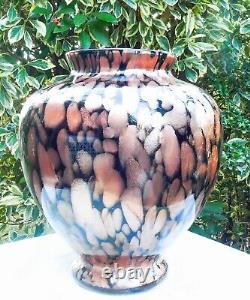 Hand Blown Murano Style Black Aventurine Speckled Gold Art Glass Vase 11 Tall