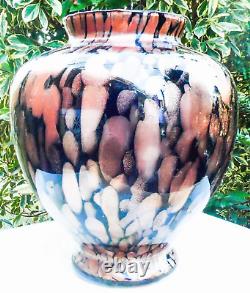 Hand Blown Murano Style Black Aventurine Speckled Gold Art Glass Vase 11 Tall