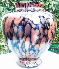 Hand Blown Murano Style Black Aventurine Speckled Gold Art Glass Vase 11 Tall