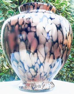 Hand Blown Murano Style Black Aventurine Speckled Gold Art Glass Vase 11 Tall