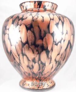 Hand Blown Murano Style Black Aventurine Speckled Gold Art Glass Vase 11 Tall