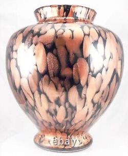 Hand Blown Murano Style Black Aventurine Speckled Gold Art Glass Vase 11 Tall