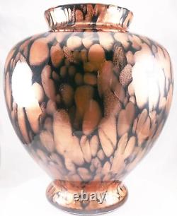 Hand Blown Murano Style Black Aventurine Speckled Gold Art Glass Vase 11 Tall