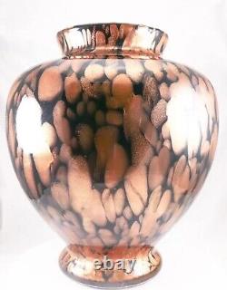 Hand Blown Murano Style Black Aventurine Speckled Gold Art Glass Vase 11 Tall