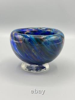 Hand-Blown Murano Style Blue Confetti Glass Bowl Vintage Art Glass Centerpiece Hand-Blown Murano Style Blue Confetti Glass Bowl Vintage Art Glass Centerpiece