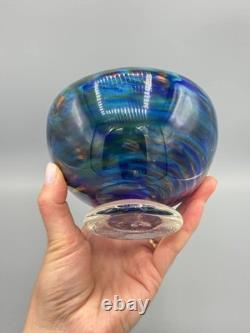 Hand-Blown Murano Style Blue Confetti Glass Bowl Vintage Art Glass Centerpiece Hand-Blown Murano Style Blue Confetti Glass Bowl Vintage Art Glass Centerpiece