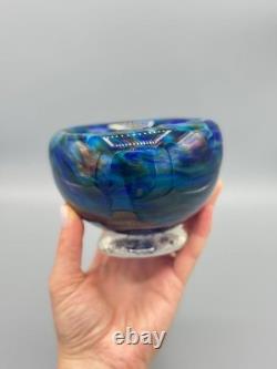 Hand-Blown Murano Style Blue Confetti Glass Bowl Vintage Art Glass Centerpiece Hand-Blown Murano Style Blue Confetti Glass Bowl Vintage Art Glass Centerpiece