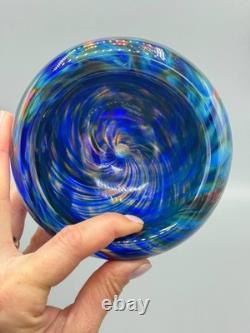 Hand-Blown Murano Style Blue Confetti Glass Bowl Vintage Art Glass Centerpiece Hand-Blown Murano Style Blue Confetti Glass Bowl Vintage Art Glass Centerpiece