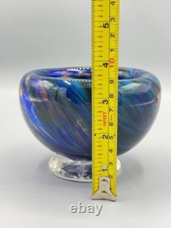 Hand-Blown Murano Style Blue Confetti Glass Bowl Vintage Art Glass Centerpiece Hand-Blown Murano Style Blue Confetti Glass Bowl Vintage Art Glass Centerpiece