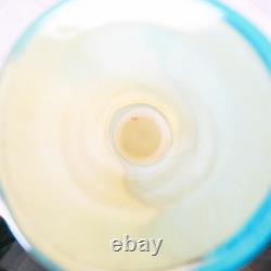 Hand Blown Murano Style Blue & Cream Swirl Long Neck Art Glass Vase 19 Tall