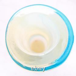 Hand Blown Murano Style Blue & Cream Swirl Long Neck Art Glass Vase 19 Tall