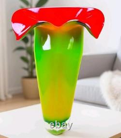 Hand Blown Murano Style Calla Lily Flower Art Glass Vase 13.5 Tall
