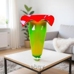 Hand Blown Murano Style Calla Lily Flower Art Glass Vase 13.5 Tall