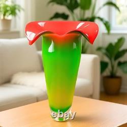 Hand Blown Murano Style Calla Lily Flower Art Glass Vase 13.5 Tall