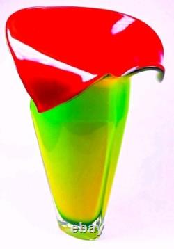 Hand Blown Murano Style Calla Lily Flower Art Glass Vase 13.5 Tall
