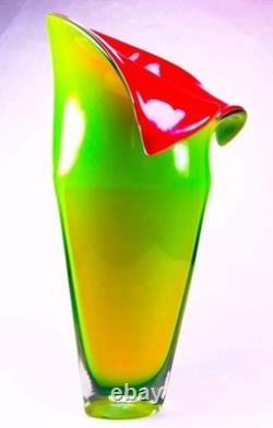 Hand Blown Murano Style Calla Lily Flower Art Glass Vase 13.5 Tall