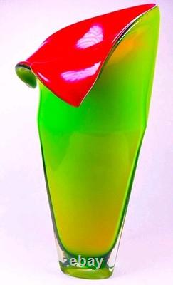 Hand Blown Murano Style Calla Lily Flower Art Glass Vase 13.5 Tall