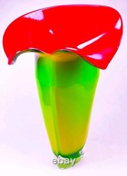 Hand Blown Murano Style Calla Lily Flower Art Glass Vase 13.5 Tall