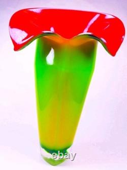 Hand Blown Murano Style Calla Lily Flower Art Glass Vase 13.5 Tall