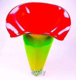 Hand Blown Murano Style Calla Lily Flower Art Glass Vase 13.5 Tall