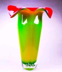 Hand Blown Murano Style Calla Lily Flower Art Glass Vase 13.5 Tall