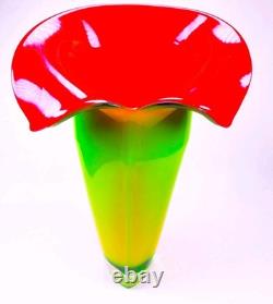 Hand Blown Murano Style Calla Lily Flower Art Glass Vase 13.5 Tall