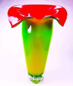 Hand Blown Murano Style Calla Lily Flower Art Glass Vase 13.5 Tall