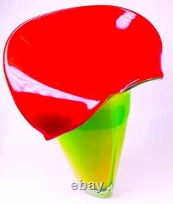 Hand Blown Murano Style Calla Lily Flower Art Glass Vase 13.5 Tall