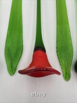 Hand Blown Murano Style Glass Flowers Multicolor Long Stem Set/7